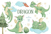 Dragons Watercolor Clipart, an Animal Illustration by ArtGiftsStudio (Thumbnail 1 of 6)