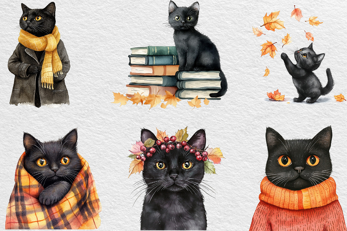 Fall Autumn Black Cat Clipart, an Illustration by Black Bird Studio (Photo 6 of 6)
