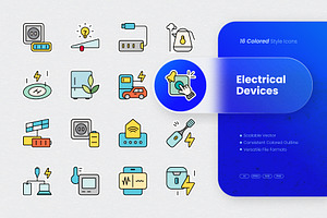Electrical Devices Colored Icons, an Outline Icon by cidcud_graphic