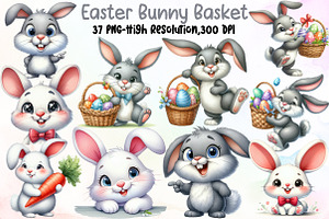 Funny Easter Bunny Basket Clipart, an Illustration by Sublimation Artist