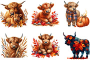 Watercolor Autumn Highland Cows, a Seasonal Illustration by DreamArtGraphic (Thumbnail 2 of 4)