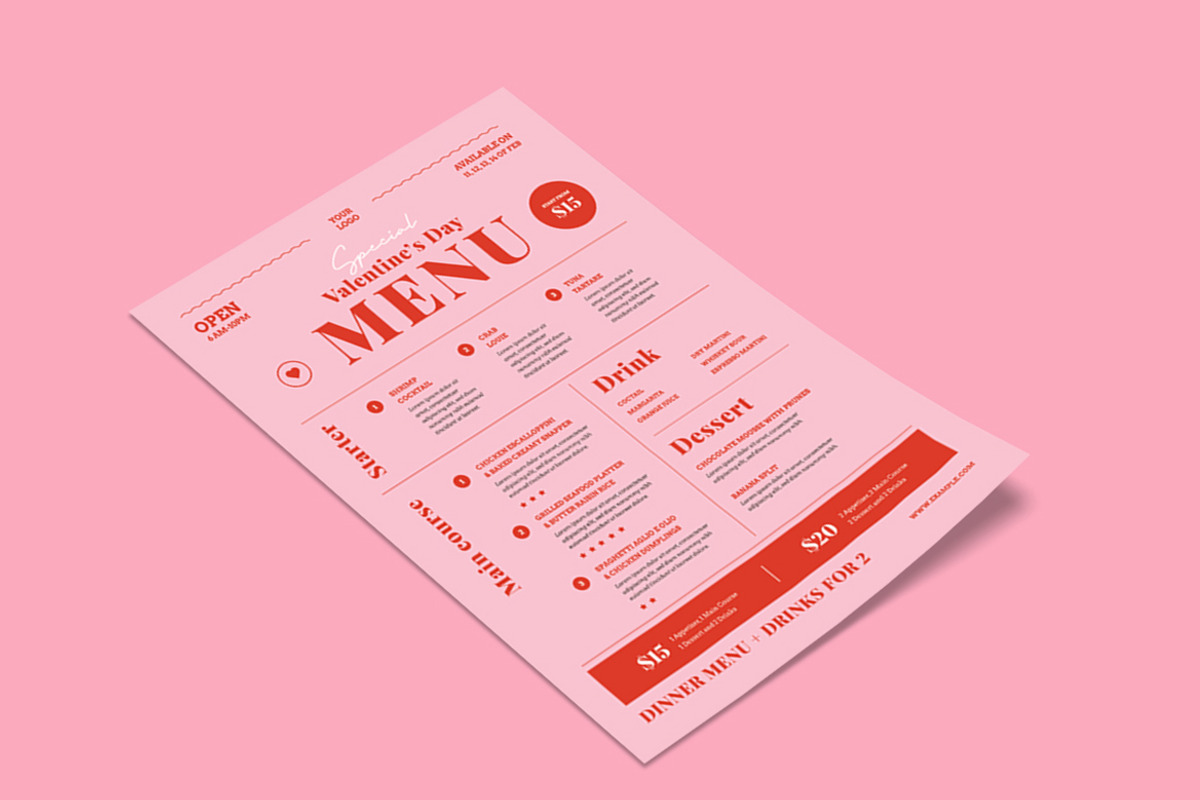 Valentines Day Menu, a Flyer Template by VectorVactory (Photo 3 of 3)