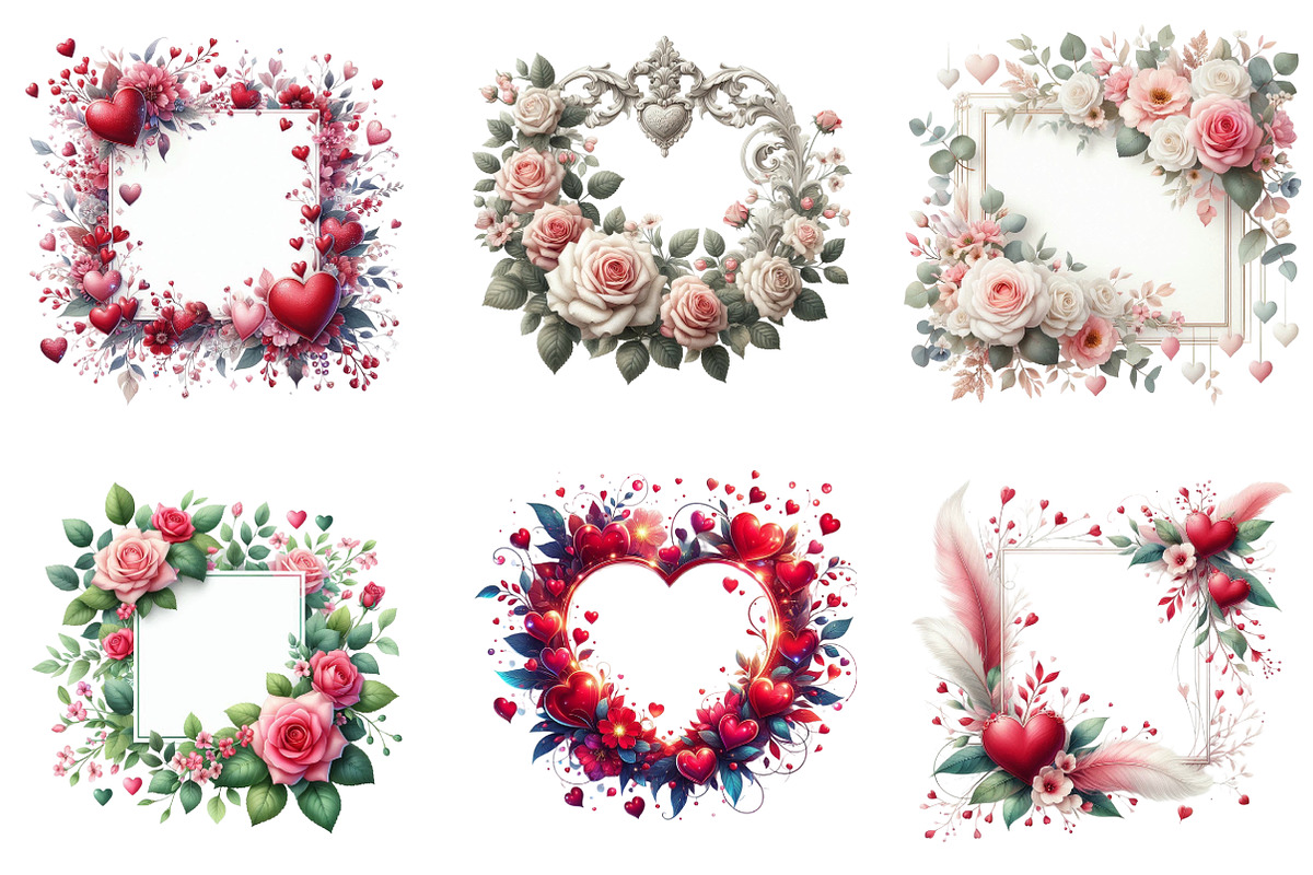 Valentines Watercolor Heart Border, an Illustration by SinaCreation (Photo 3 of 11)