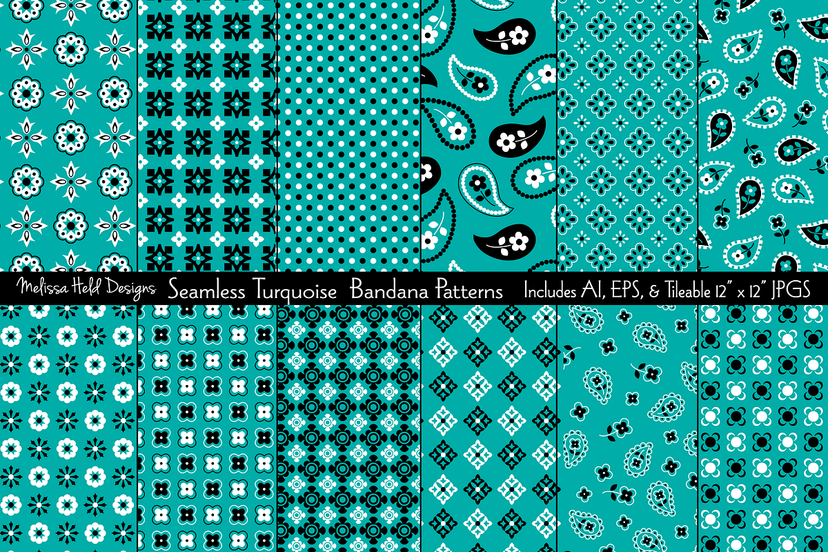 Seamless Turquoise Bandana Patterns