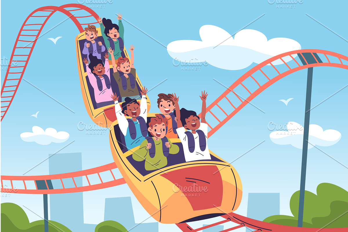 Kids roller coaster. Children ride, an Illustration by Stock-Smart-Start