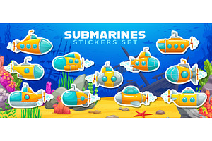 Cartoon underwater submarines, an Animal Illustration by Vector Tradition