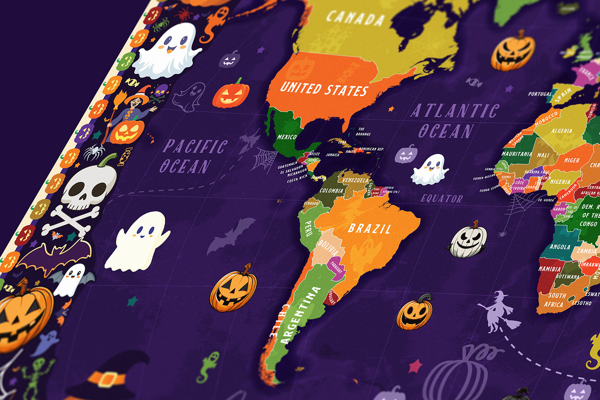 Halloween World Map Printable Bundle, a Wallpaper Graphic by AdrianDragne (Photo 10 of 11)