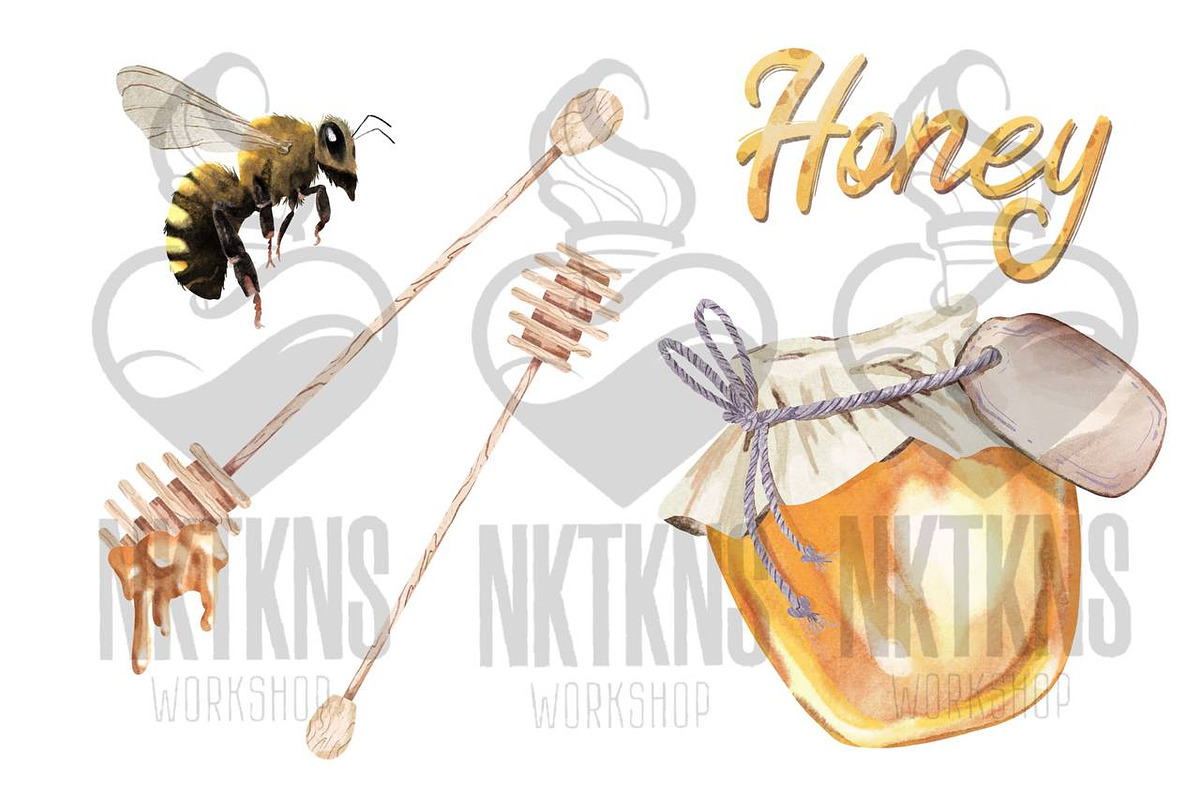 Watercolor Honey Clipart. Bee., a Food Illustration by NKTKNS (Photo 3 of 8)