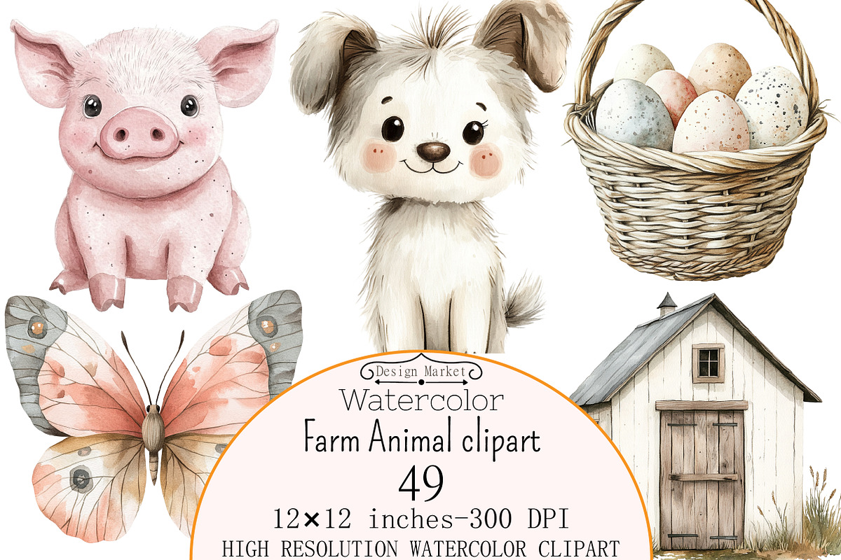 Watercolor Farm Animal clipart, a Seasonal Illustration by Design Market (Photo 1 of 5)