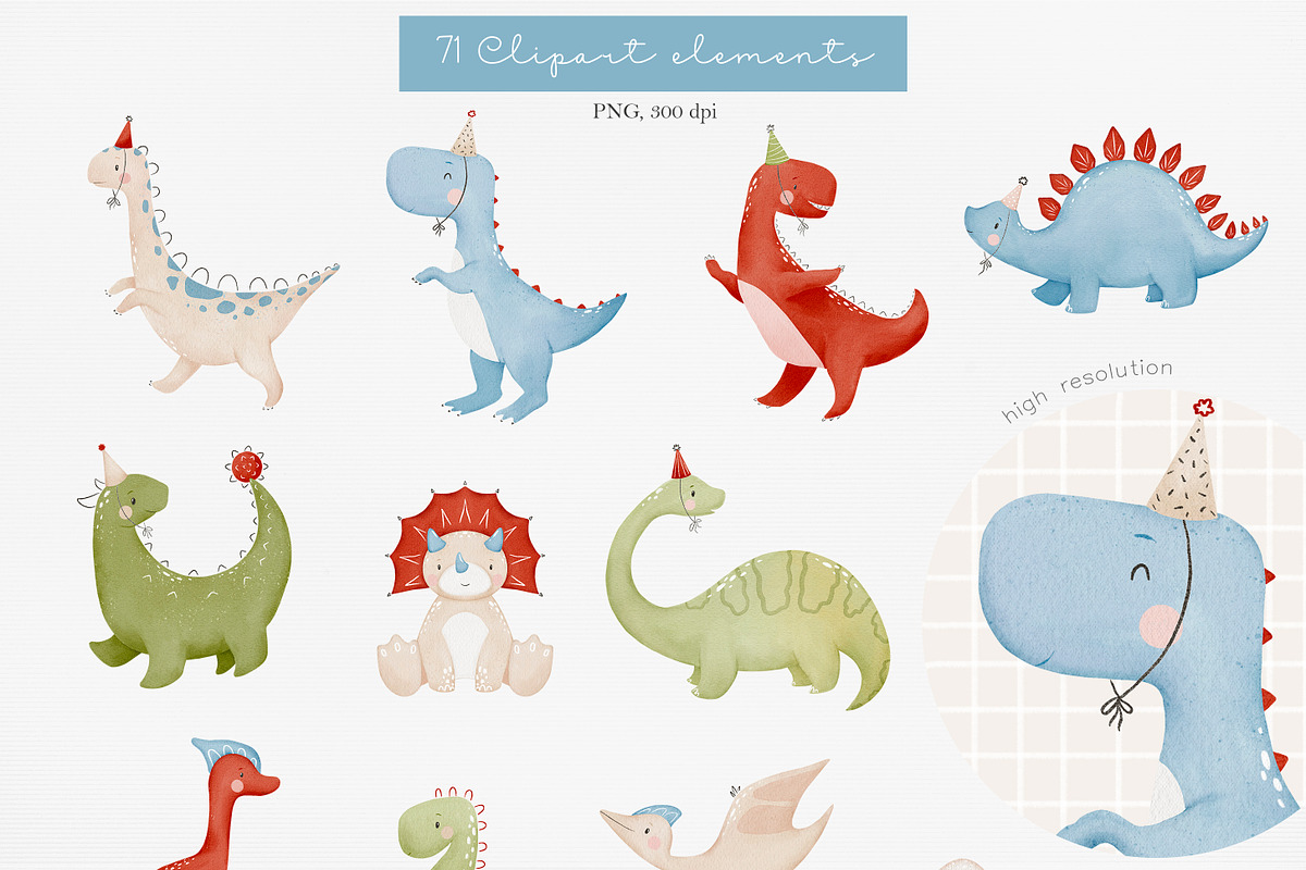 Dino party. Watercolor collection, an Animal Illustration by AfonshinaArt (Photo 11 of 13)