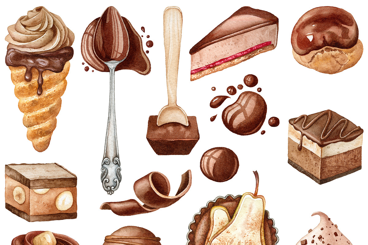 Watercolor Chocolate clipart., an Illustration by Mary (Photo 2 of 3)