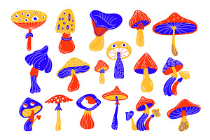 Psychedelic Colored Mushrooms