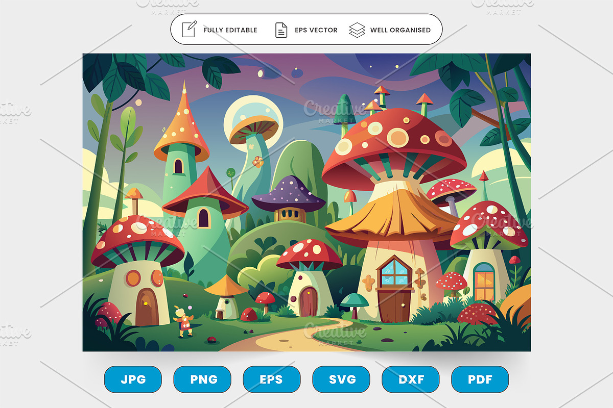 A whimsical village of cartoon mushr, a Graphic by SaroStock