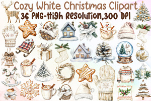 Cozy White Christmas Clipart Set, an Illustration by Sublimation Artist