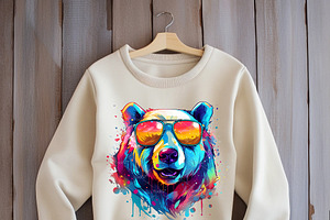 Colorful Polar Bear Wearing Glasses.