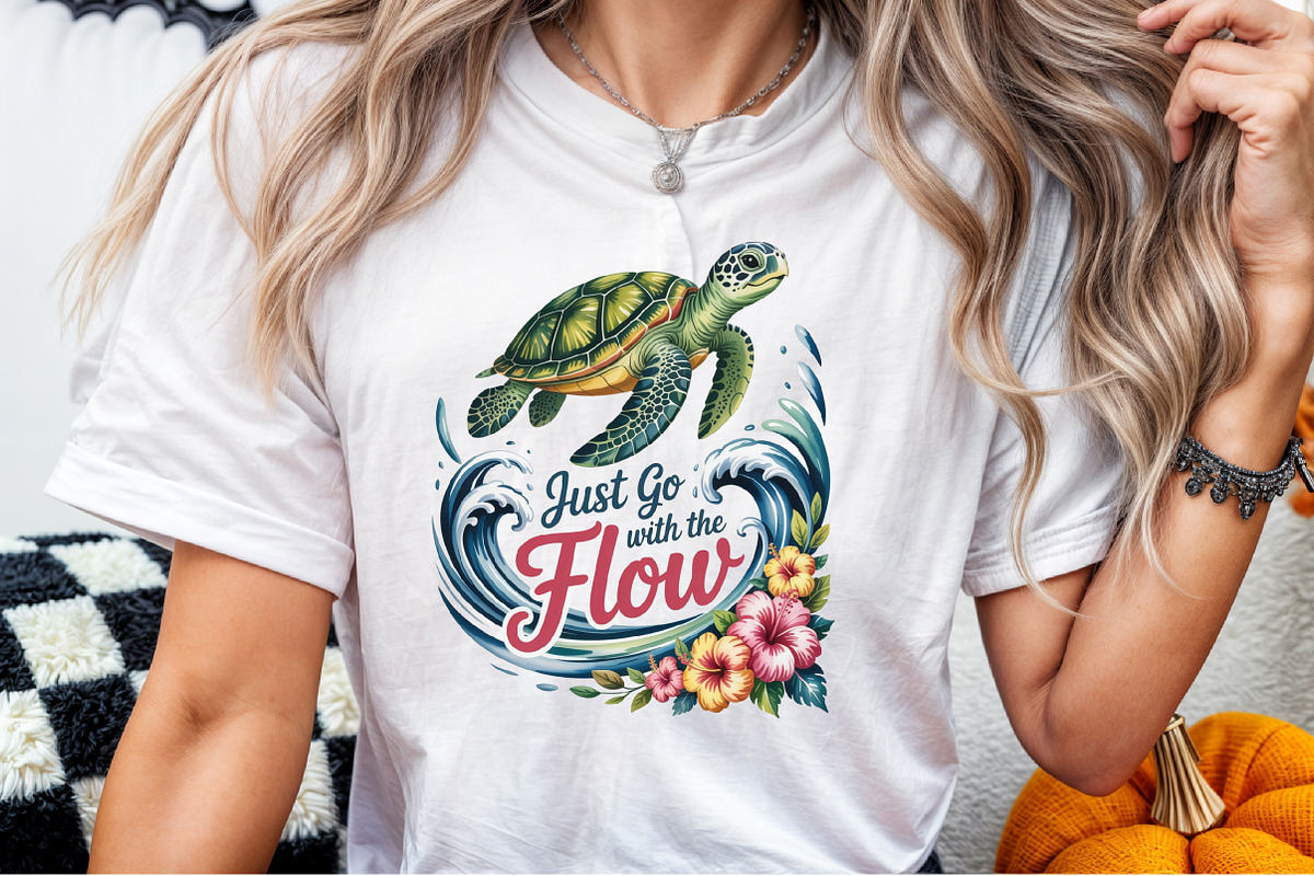 Summer Sea Turtle Waves Flowers PNG, an Illustration by Sublimation Artist (Photo 5 of 9)