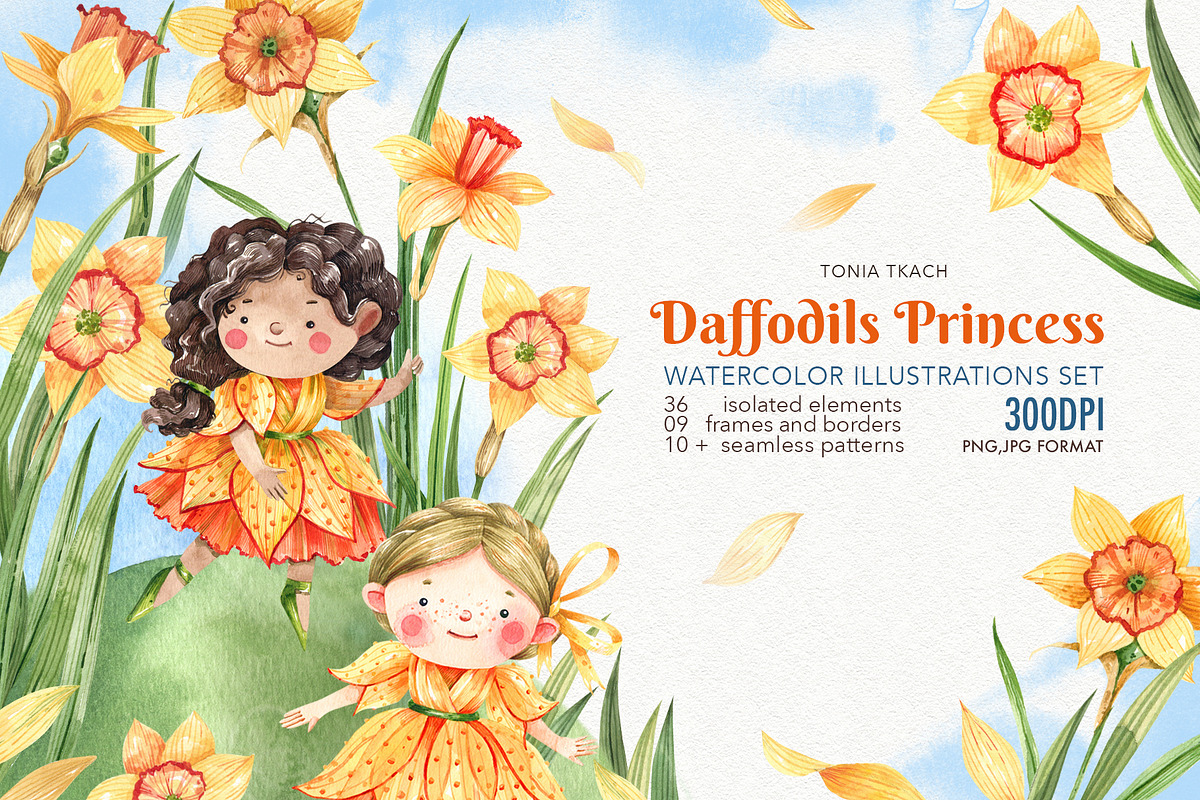 Daffodils Princesses, a Decorative Illustration by Watercolor by Tonia Tkach (Photo 1 of 5)