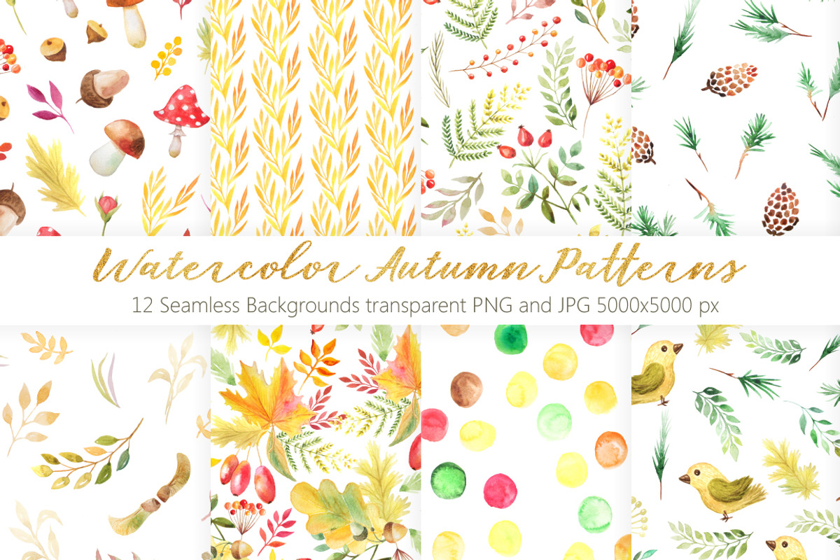 Watercolor Autumn Patterns Vol.2, a Pattern Graphic by LarysaZabrotskaya