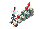 Businessman running up money stacks, a Finance Illustration by Onyx (Thumbnail 1 of 3)