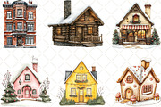 Watercolor Christmas Village Clipart, an Illustration by Black Bird Studio (Thumbnail 3 of 6)