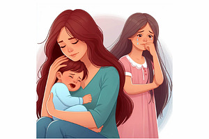 Mother With Crying Childrens