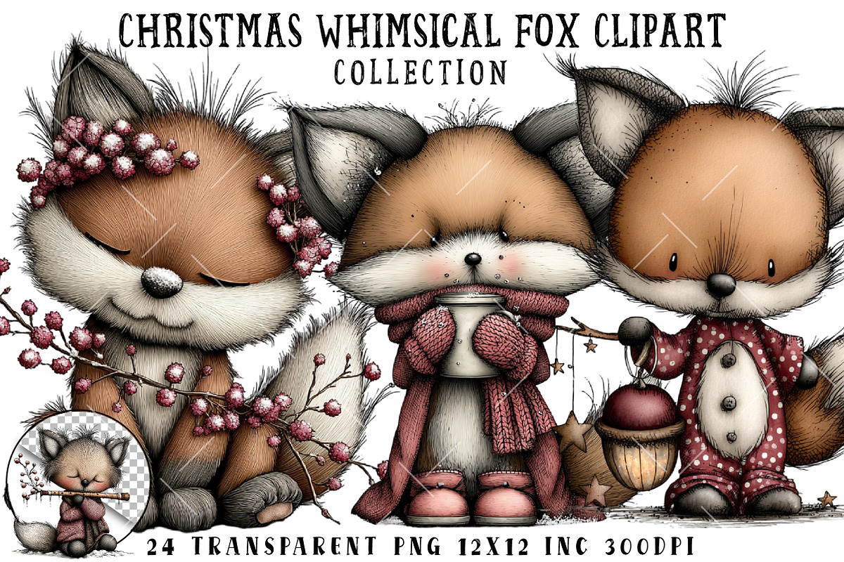 Christmas Whimsical Fox Clipart, an Illustration by OK Design (Photo 1 of 6)