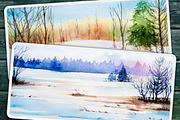 Winter Landscapes set#2. Watercolor., an Illustration by AlexGreenArt (Thumbnail 9 of 9)