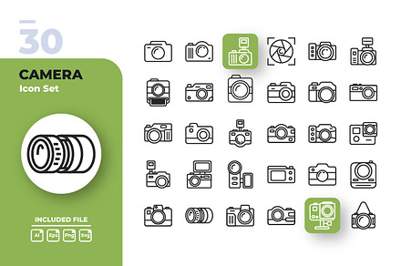 Camera Outline Icons Set, an Outline Icon by yuanesei