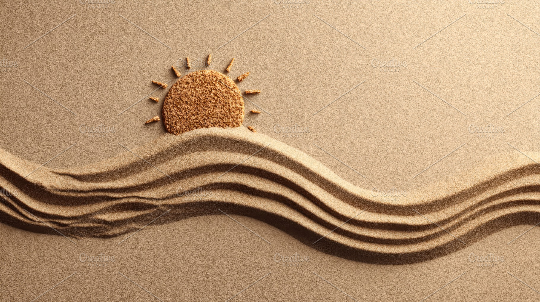 Minimal Sand Art Sunset with Wavy Beach Lines and Copy Space, a Nature Photo by José Manuel Gelpi
