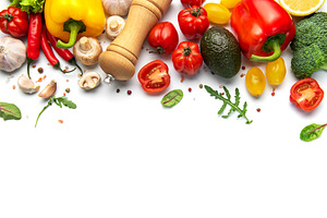 Fresh healthy cooking ingredients surrounding copy space, a Food & Drink Photo by Olena Rudo