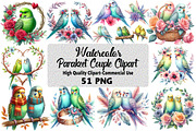 Watercolor Parakeet Couple Clipart, an Illustration by Daily.Designs (Thumbnail 1 of 5)