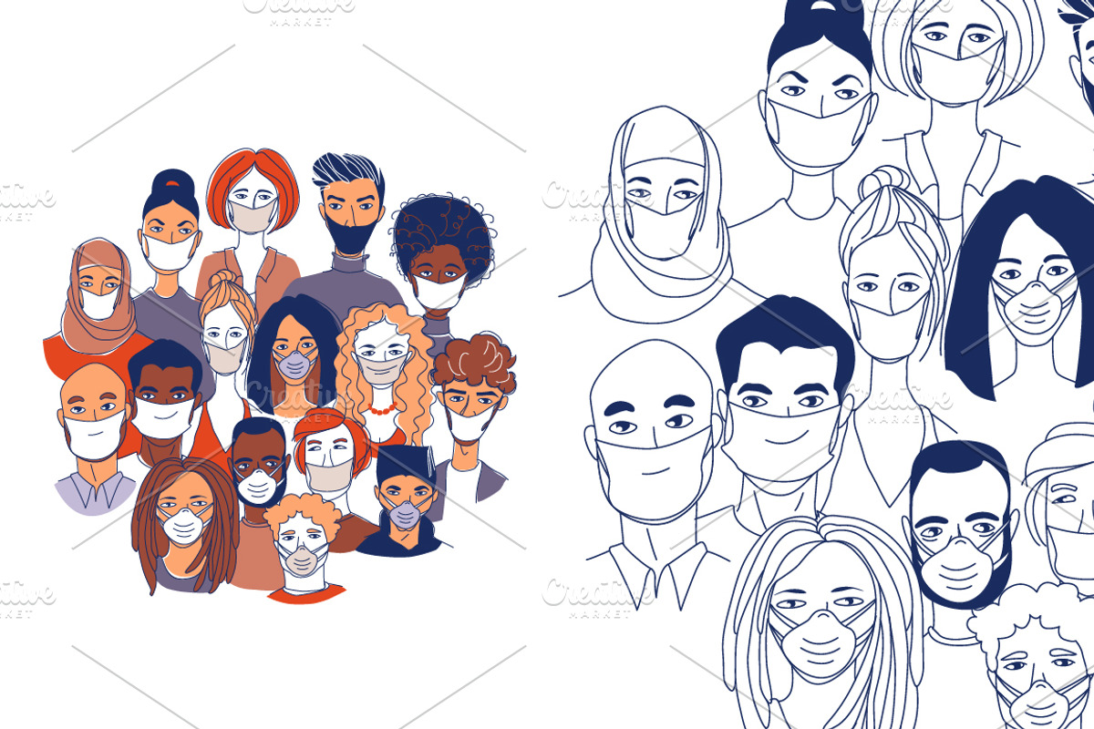 Inclusive Medical Mask Portraits, a Healthcare Illustration by VasilkovS (Photo 2 of 7)