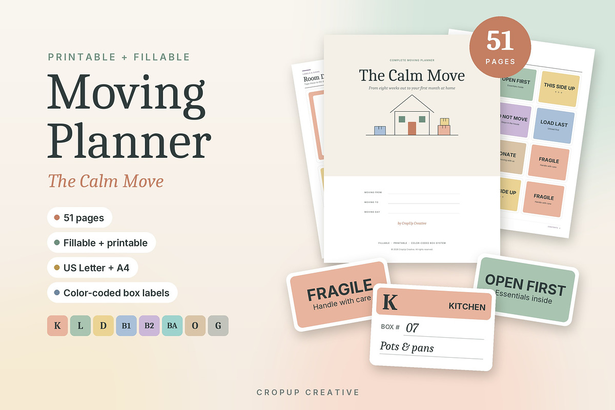 Printable & Fillable Moving Planner, a Stationery Template by CropUp Creative (Photo 1 of 10)