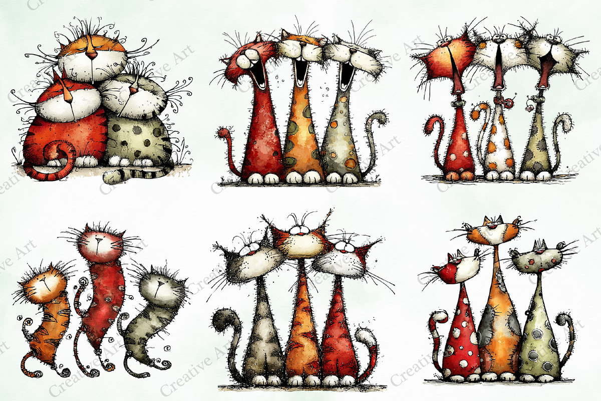 Whimsical Christmas Cats Clipart, an Illustration by Creative Art (Photo 6 of 13)