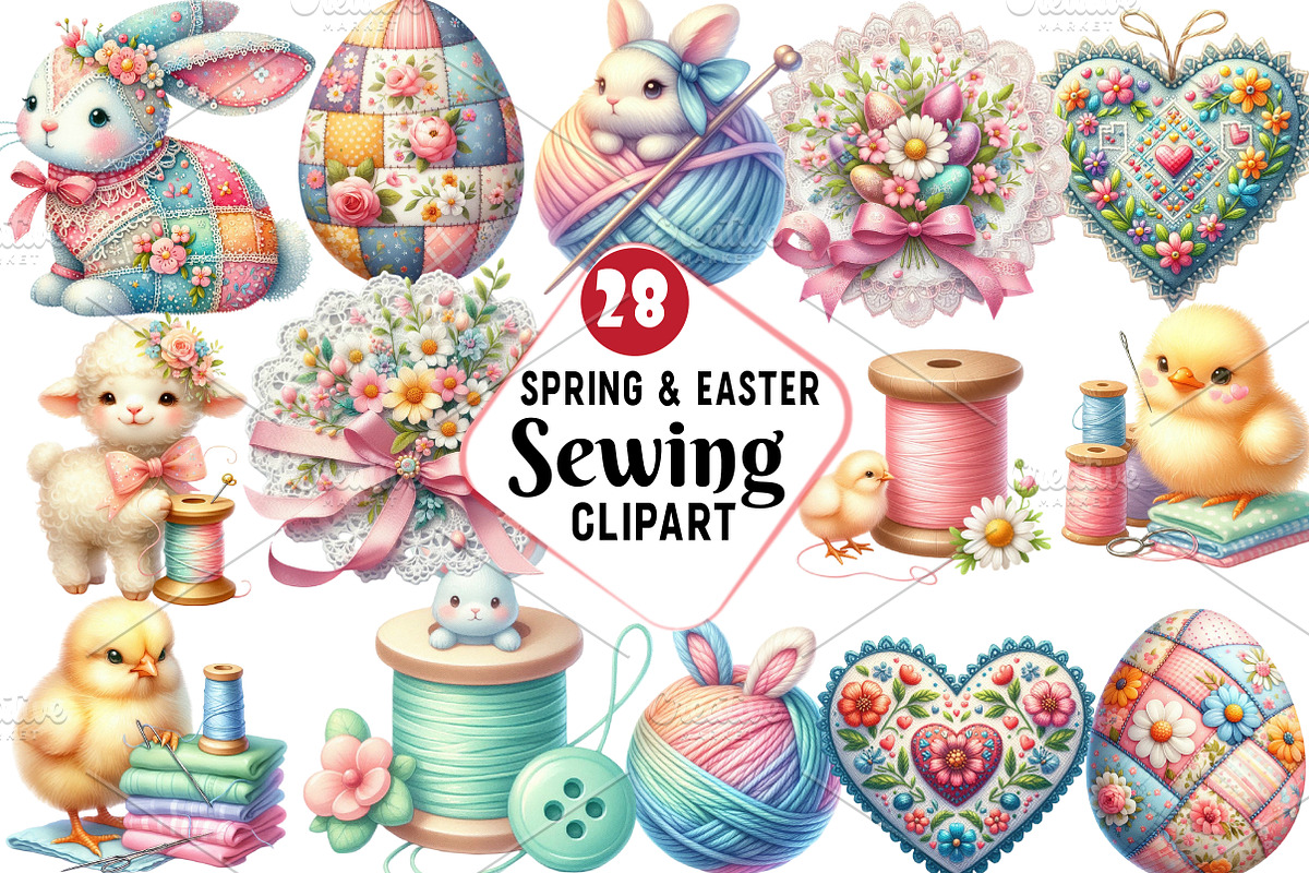 Spring & Easter Sewing Clipart, an Illustration by Watercolor design (Photo 1 of 4)