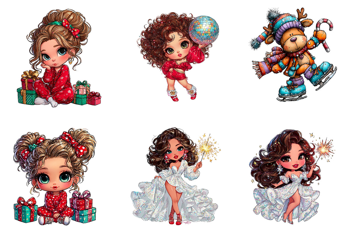 New Year Cute Girl Clipart, an Illustration by CreationArt (Photo 3 of 7)
