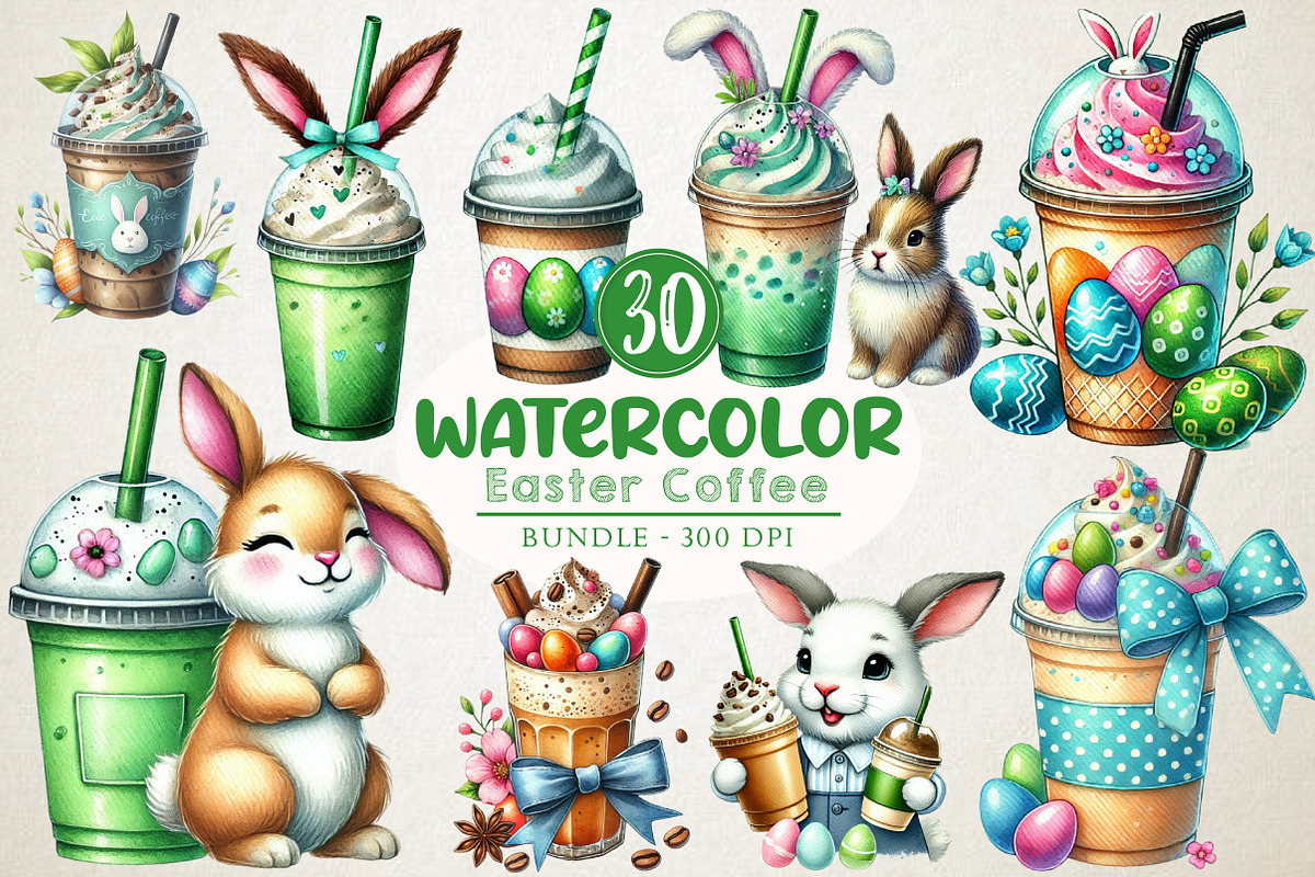 Easter Coffee Clipart Bundle, a Work Illustration by OK Design (Photo 1 of 3)