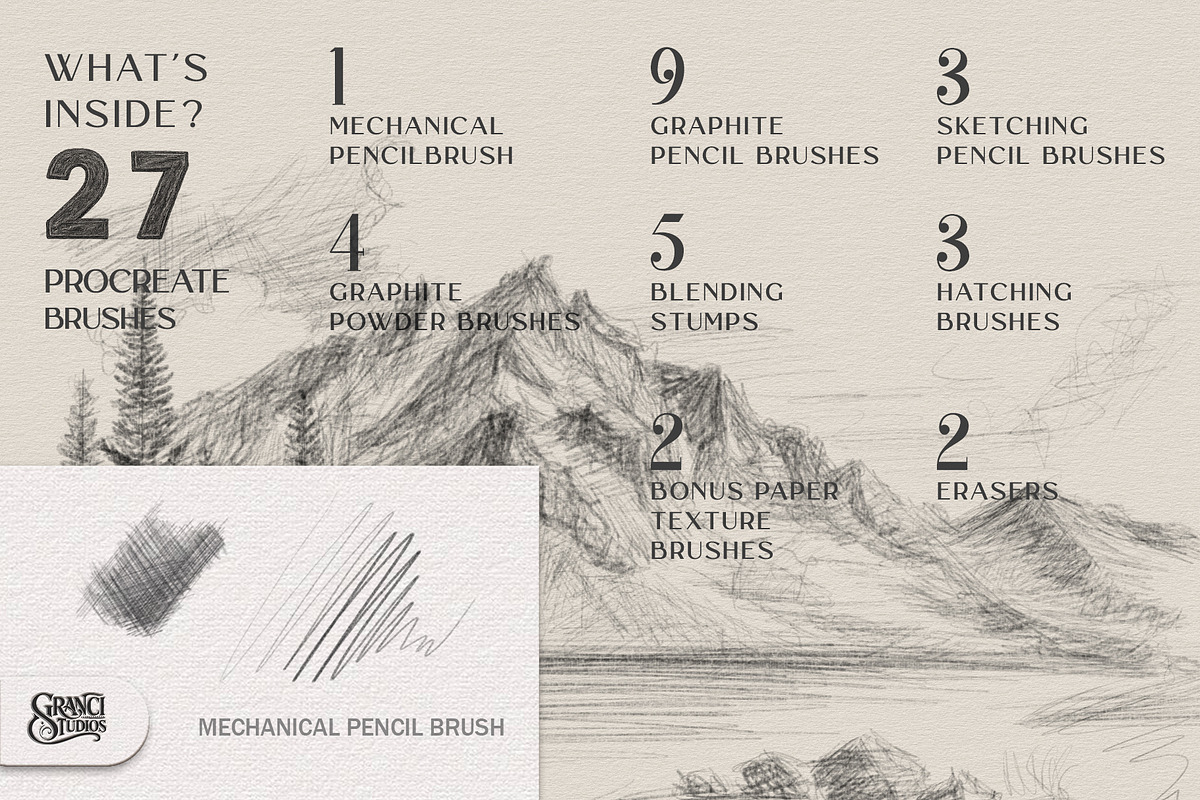 Graphite Pencils Procreate Brushes, a Brush Add-On by GRANCI STUDIOS (Photo 2 of 9)
