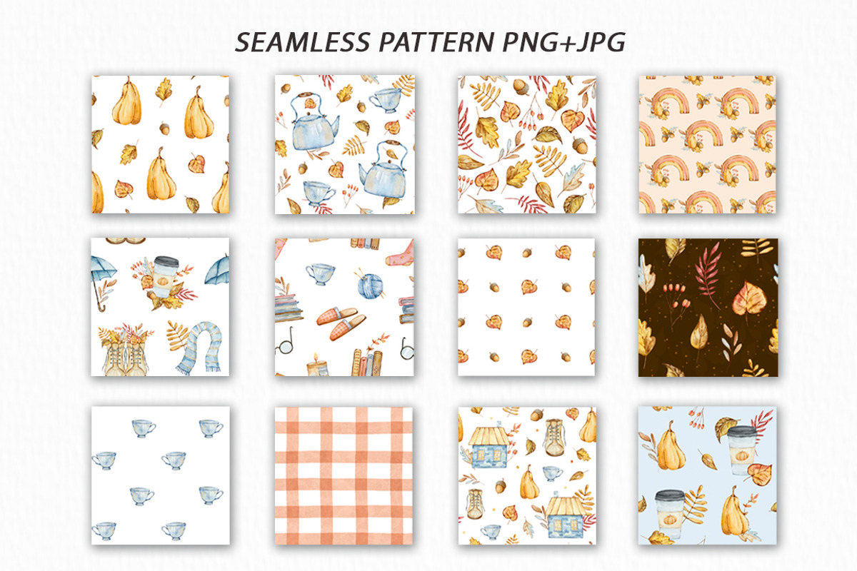 Watercolor Autumn Seamless Patterns, a Pattern Graphic by SvetaArtStore (Photo 2 of 7)