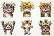 Funny Summer Cat Watercolor Clipart, an Illustration by RobertsArt (Thumbnail 4 of 7)