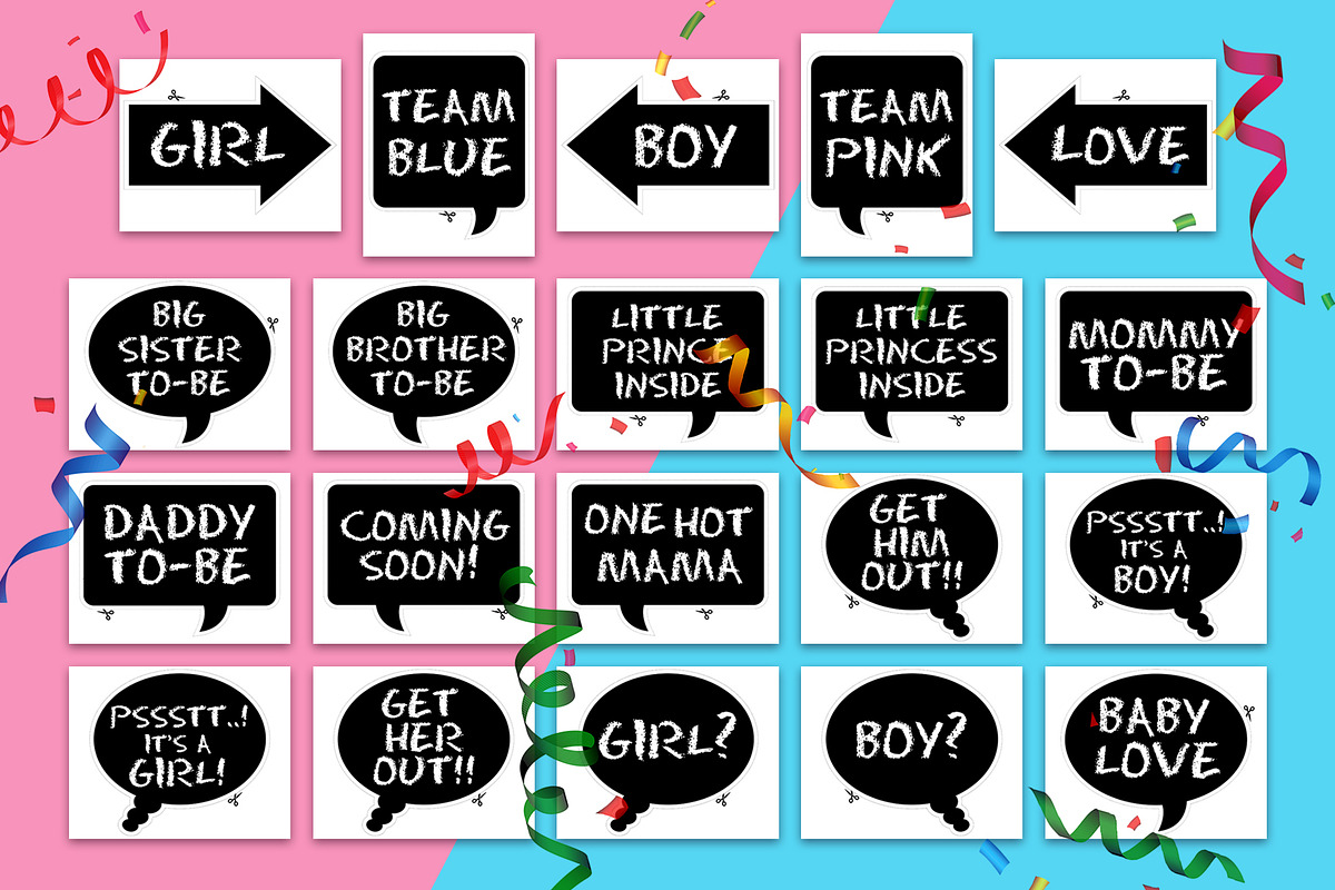 Baby Gender Reveal Photo Booth Props, a Stationery Template by DickyJiang Illustrations (Photo 2 of 3)