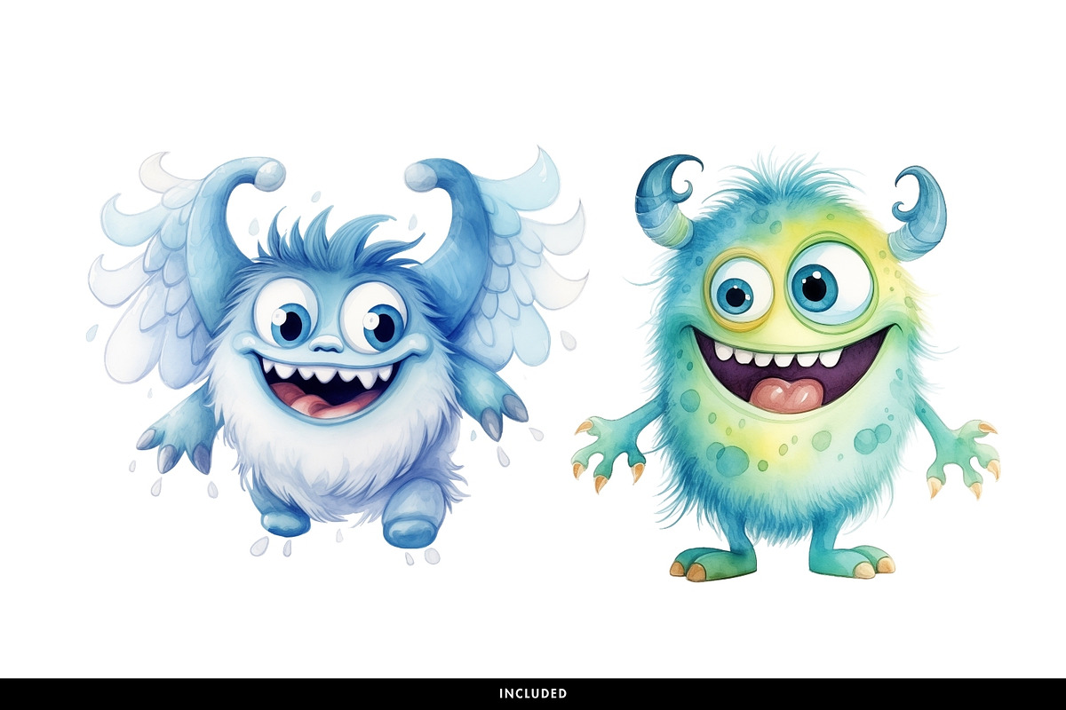 Cute Blue Green Monster Clipart PNG, a Decorative Illustration by illuztrate (Photo 2 of 6)