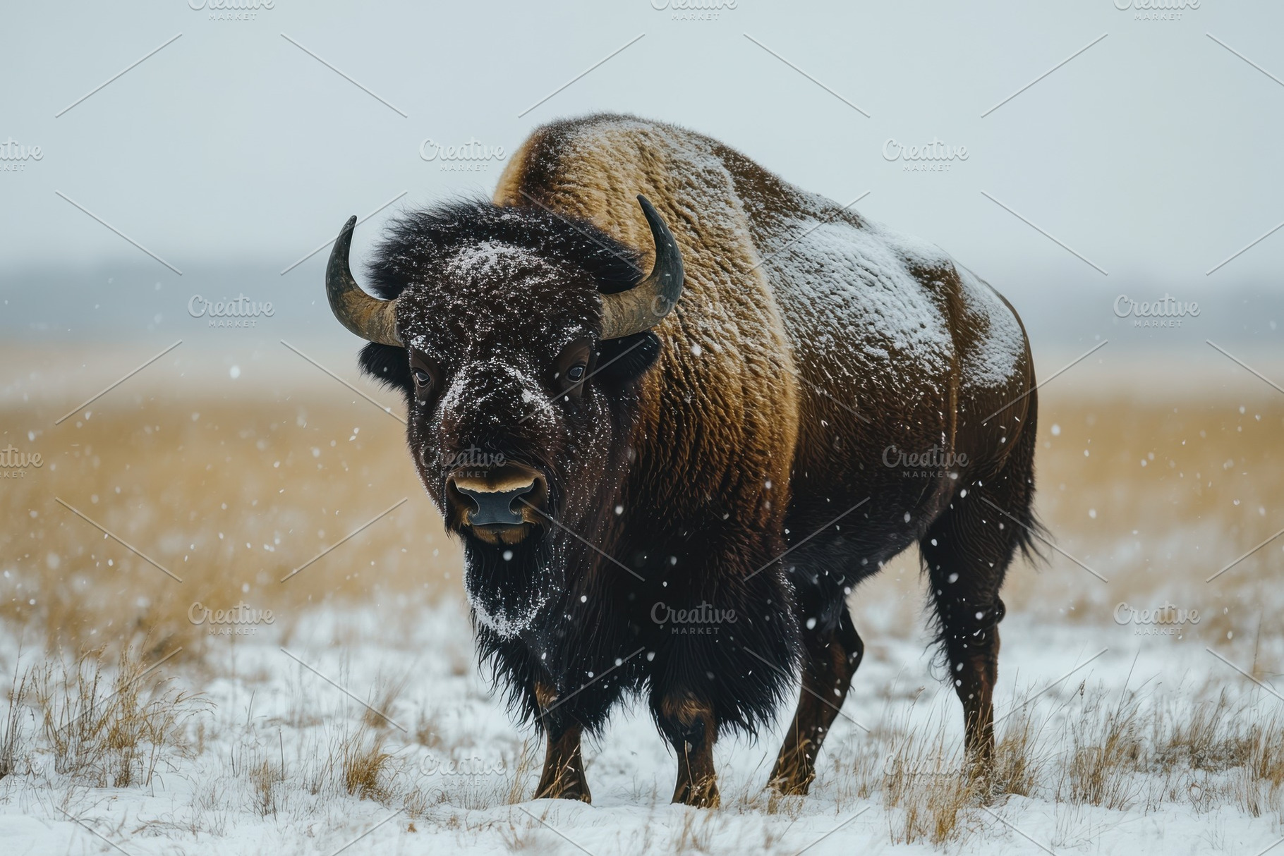 Majestic Bison in Winter Snow Wild A, an Animal Photo by Pixeness Studio