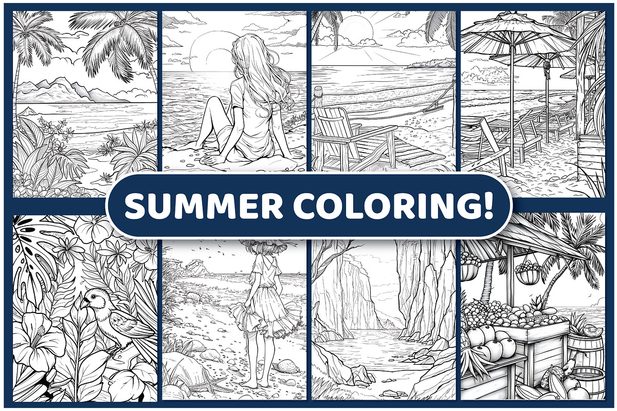 100 Summer Coloring Pages For Adults, a Seasonal Illustration by BrightMart (Photo 2 of 4)