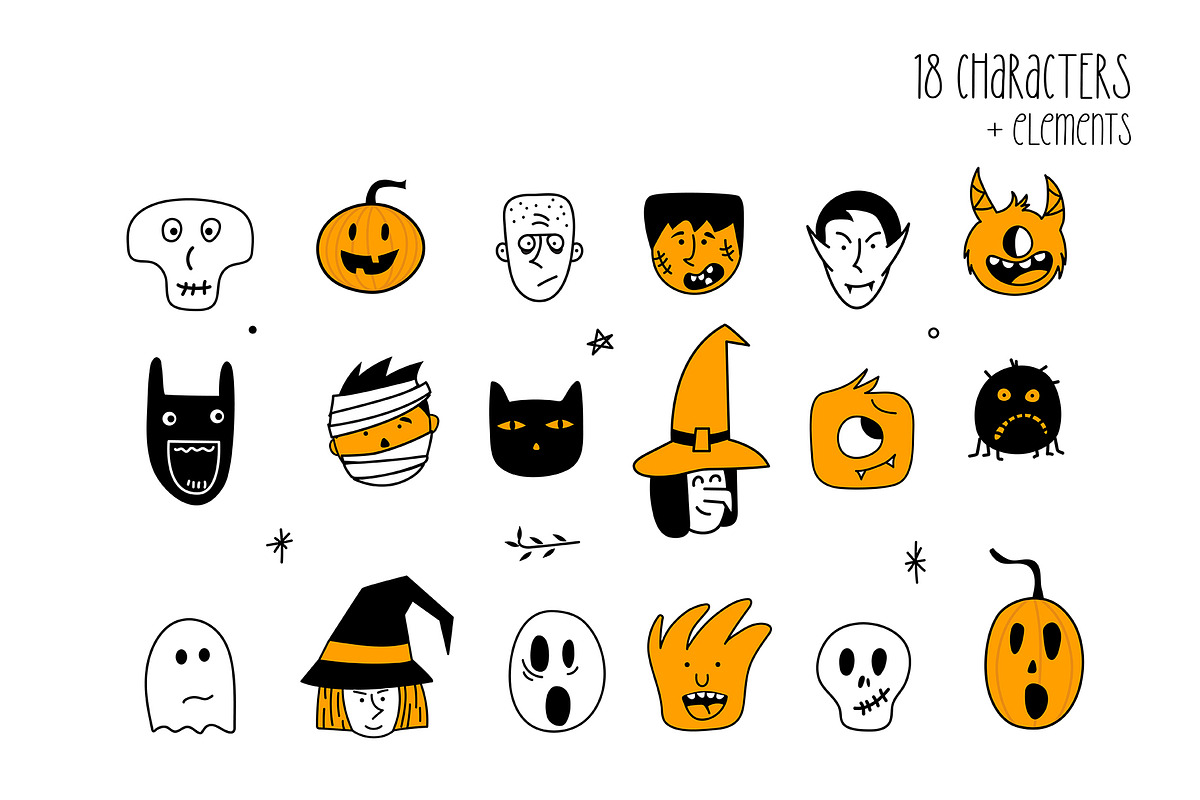 Spooky season / Halloween faces set, an Illustration by brialinas (Photo 3 of 13)