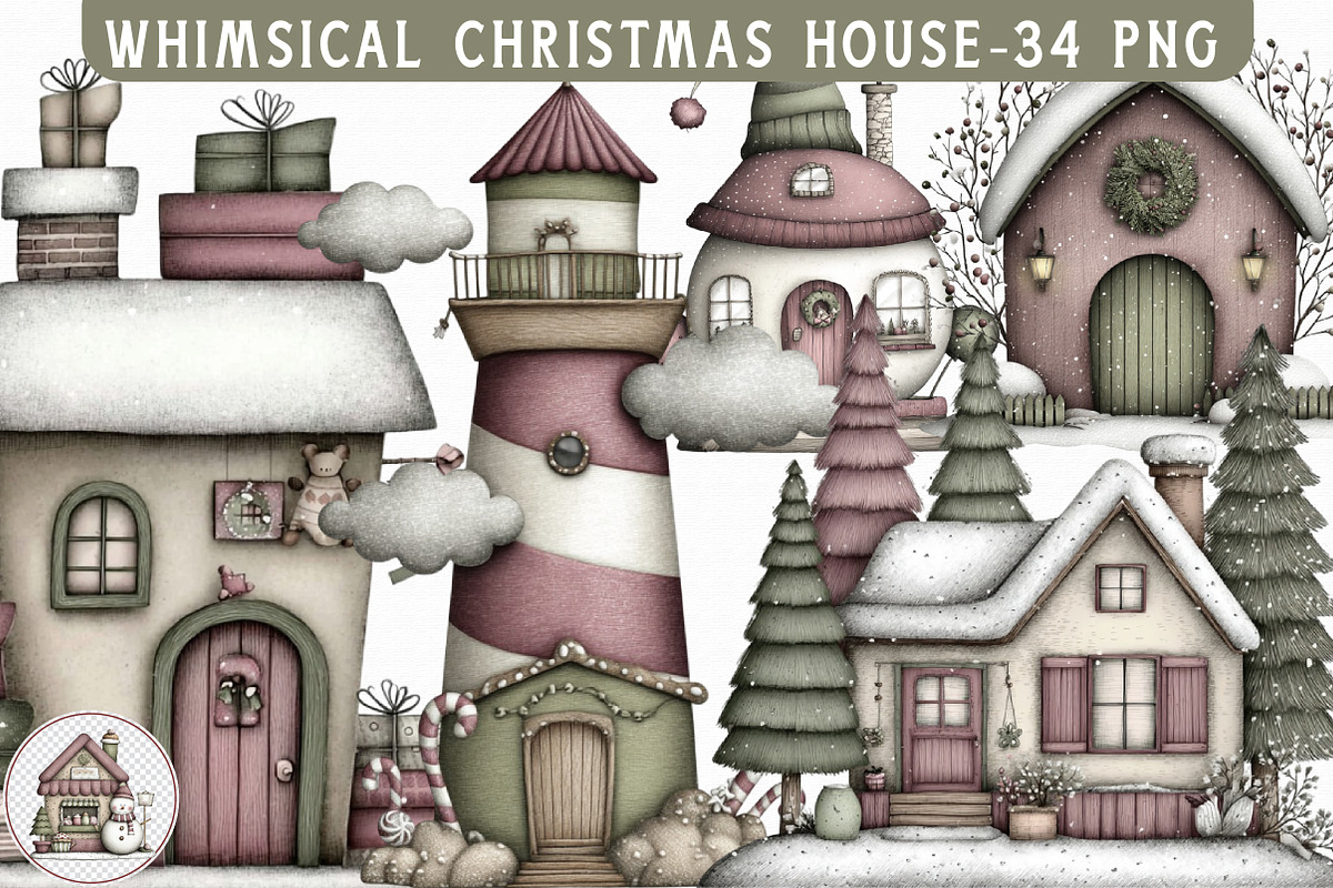 Whimsical Christmas House Clipart, an Illustration by Libby Wishes (Photo 1 of 7)