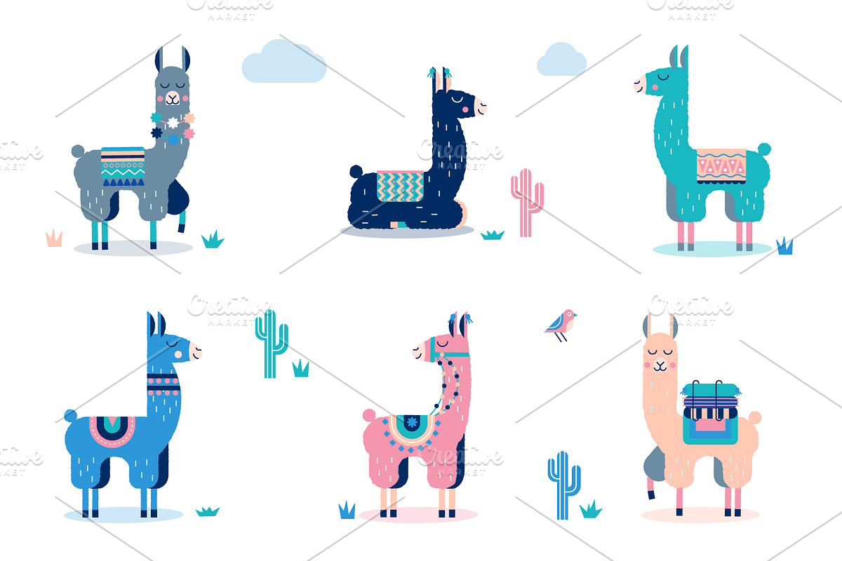 Cute Lamas, an Animal Illustration by BezierMagic (Photo 4 of 6)