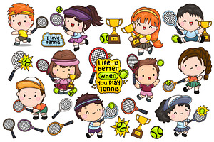 Tennis Clipart - Cute Kids Sports, a Sport Illustration by Inkley Studio