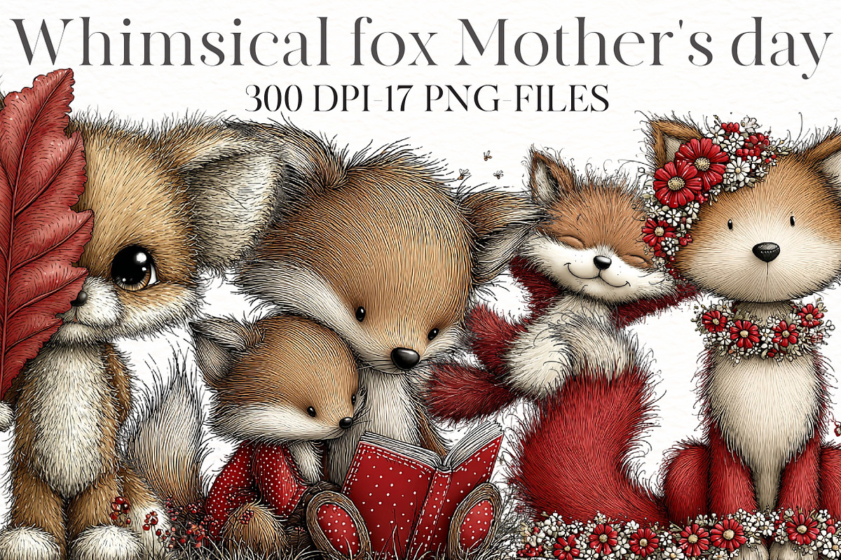 Whimsical fox Mother's day clipart, an Illustration by Designworld (Photo 1 of 7)
