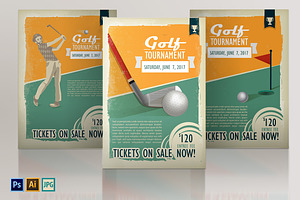 Retro golf posters or flyers set